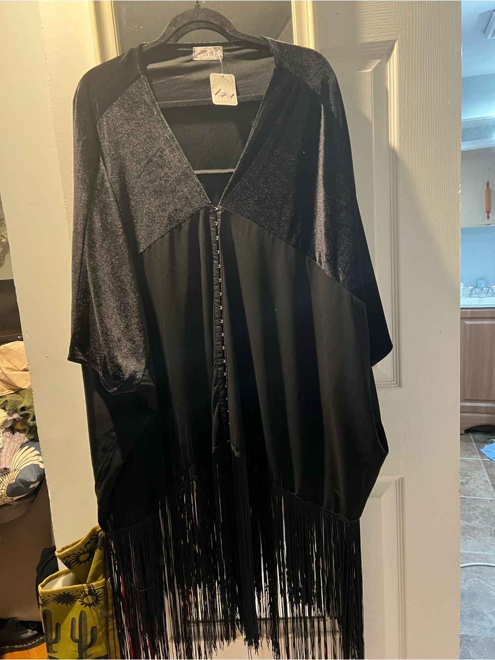 Free People Velvet Sheer Kimono with Fringe